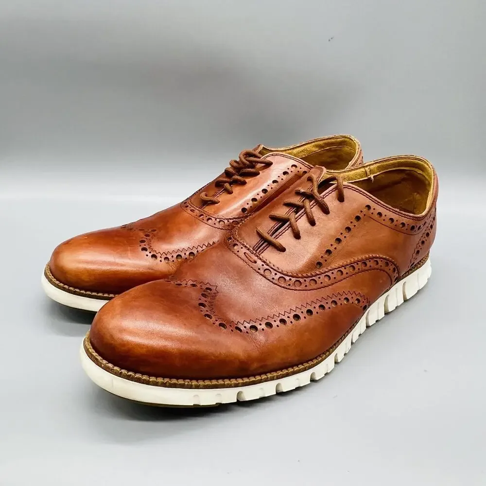 Cole Haan Shoes Mens 11.5 Brown Leather Grand OS Wingtip Oxford Dress Brogue